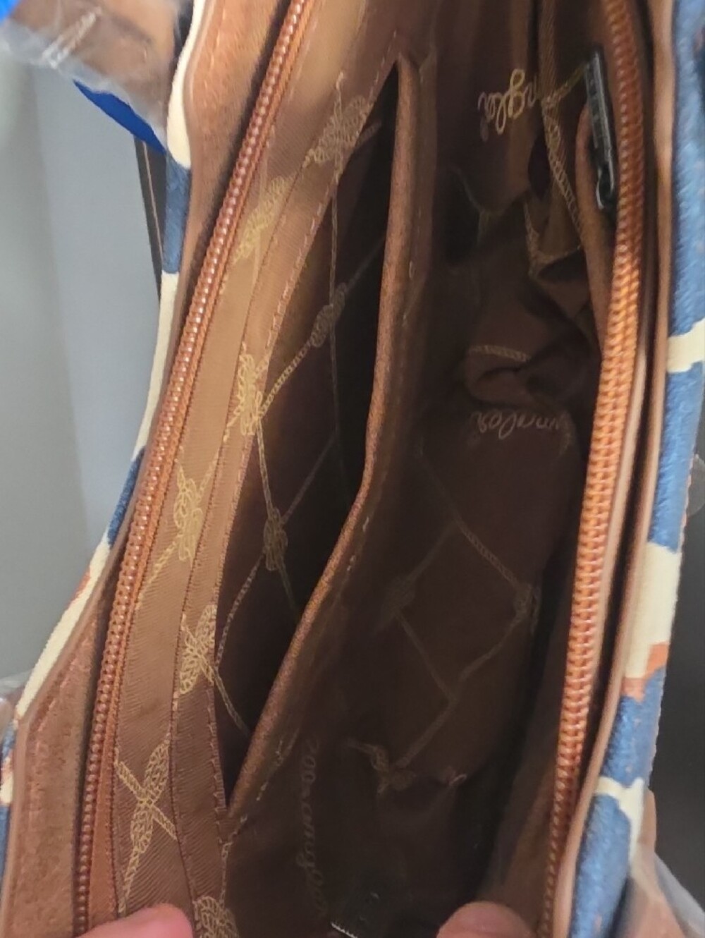 Wrangler Blue & Brown Cow Print Cross Body Tote Bag - Picture 6 of 7